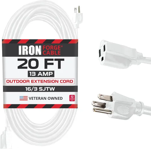 Vista 14 de Iron Forge Cable Cable de extensión resistente a la intemperie de 6 pies para exteriores, cable de extensión SJTW 16/3 blanco resistente, 3 puntas