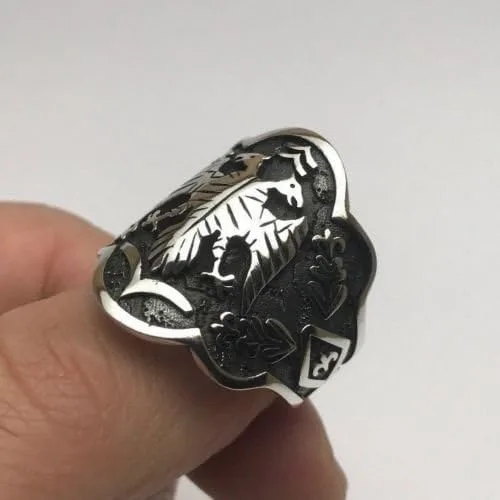 Vista 5 de argunjewellery Anillo de plata de ley 925K con dragón turco de doble cabeza (pulgar), Plata