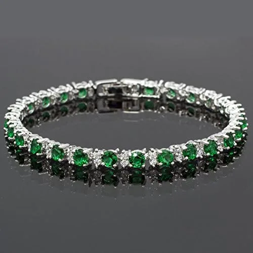 Vista 3 de RIZILIA Pulsera redonda de tenis chapada en oro blanco con piedra natal de circonita cúbica, 7 pulgadas