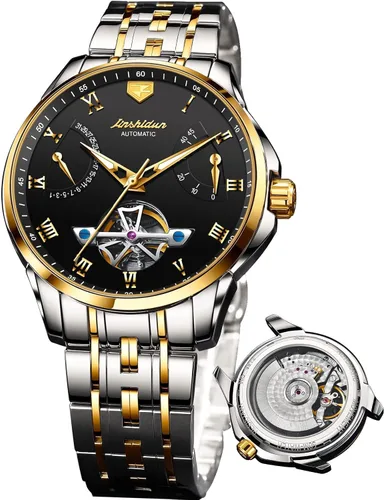 Vista 8 de OLEVS Relojes de pulsera Pro Diver para hombre correa de acero inoxidable de dos tonos impermeables relojes mecánicos automáticos para hombre lujo