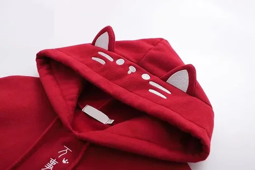Vista 6 de Aobiono Kawaii Anime Cat Sudadera con capucha japonesa estética para niña, orejas de gato, linda sudadera de dibujos animados Y2K Harajuku