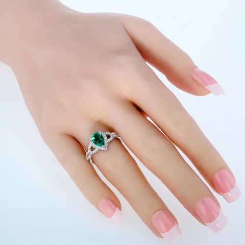 Vista 2 de PEORA 925 Sterling Silver Teardrop Crest Ring for Women, Various Gemstones, Pear Shape 9x6mm, Sizes 5 to 9