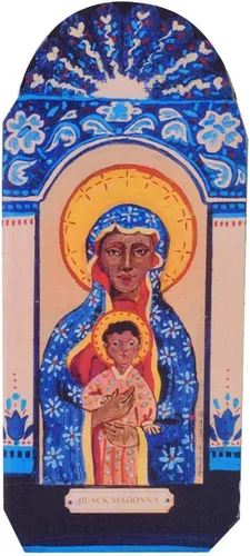 Vista 2 de Modern Artisans Placa de pared Madonna Retablo negra, 3.25 x 7.3 pulgadas