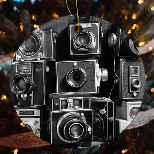 Vista 4 de Retro Cool Camera Collection Christmas Ornament Ceramic Round Decoration Personalized Xmas Tree Ornament Keepsake Holiday Hanging Decorative DIY