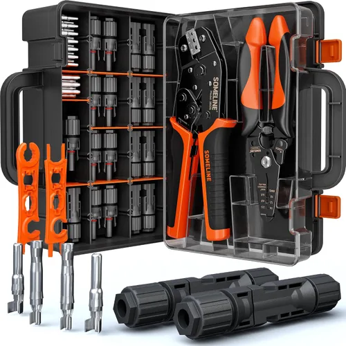 Vista 9 de Kit de herramientas de crimpado de conector solar SOMELINE, crimpador de 14-10 AWG para cable de panel solar con 12 pares de conectores solares