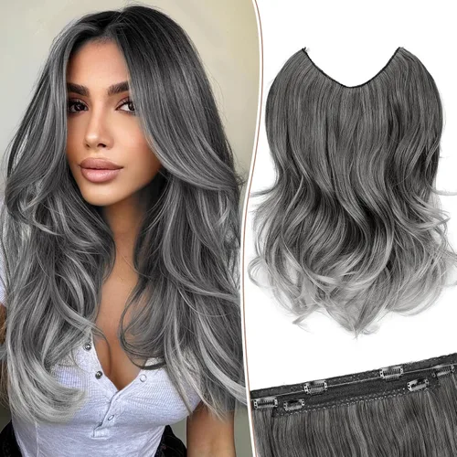 Vista 33 de KooKaStyle Extensiones de Cabello con Alambre Invisible, Largas, Lacias, en Capas, Sintéticas con Alambre Transparente, Tamaño Ajustable, 6 Clips