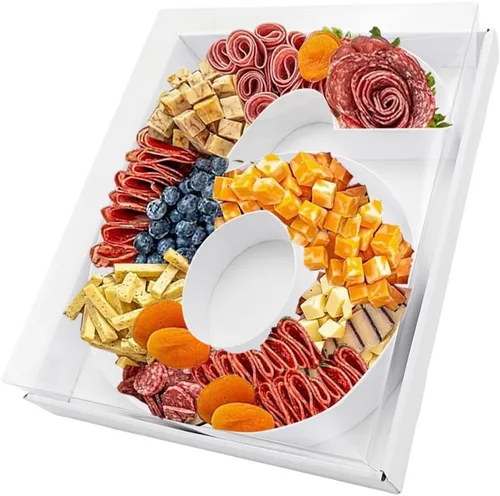 Vista 48 de Bandeja de papel rellenable de 12.5 pulgadas con números y letras de cartón, tablero de charcutería, bandeja para cupcakes dulces, caja decorativa