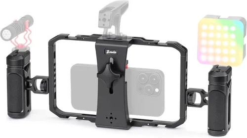 Vista 8 de Zeadio Plataforma de jaula de video para smartphone, estuche de vlogging para hacer películas, estabilizador de teléfono, soporte de trípode