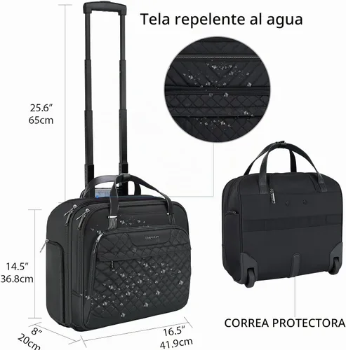 Vista 2 de EMPSIGN - Maletín con ruedas para laptop para mujer, 15.6 pulgadas, color negro Water-Repellent, Airline Approved, Overnight Computer Bag, Rolling