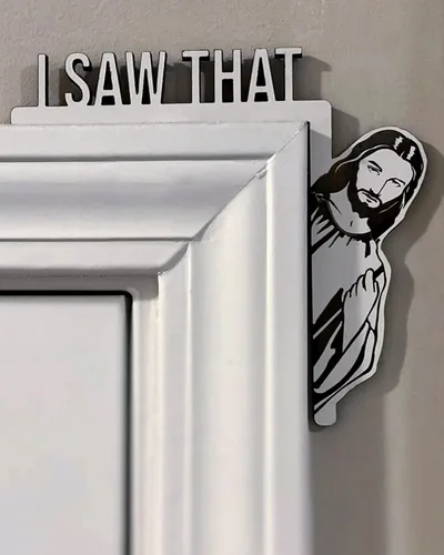Vista 9 de Marco de esquina grande con texto en inglés «Jesús I Saw That Door», madera