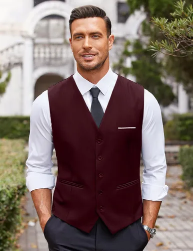 Vista 2 de Coofandy chaleco para traje o esmoquin con 5 botones, para hombre.