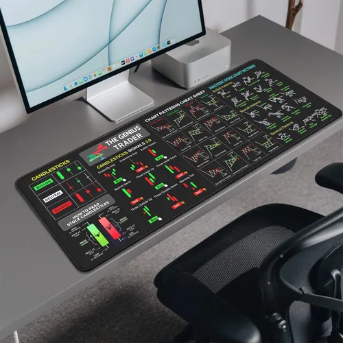 Vista 4 de Alfombrilla de mouse para negociar con el mercado de valores, hoja de trucos, alfombrilla de mouse grande para computadora con bordes cosidos