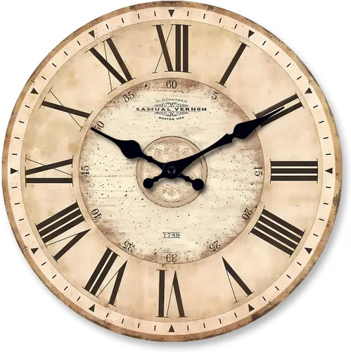 Vista 6 de NUOVO Reloj de pared de 14 pulgadas, colorido Numbe de grano de madera, reloj de pared de cuarzo silencioso, grande, decorativo, silencioso
