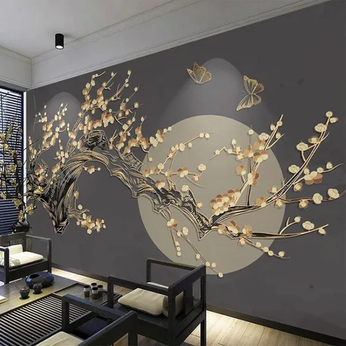 Vista 23 de Mural de pared de flores abstractas, arte moderno, papel tapiz autoadhesivo extraíble grande, para sala de estar, decoración de pared de sala