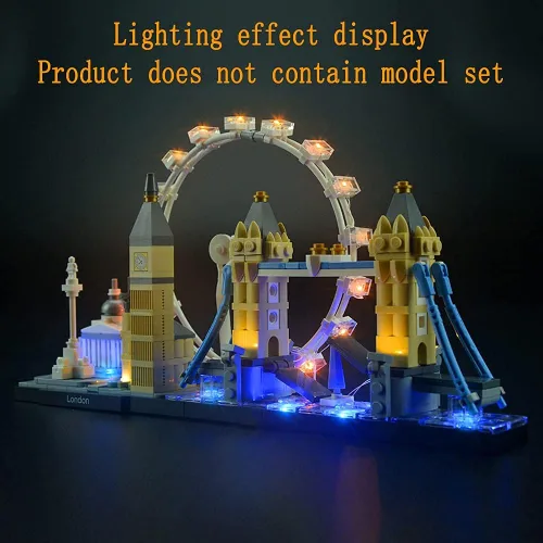 Vista 5 de GEAMENT Kit de luces de versión mejorada para arquitectura London Skyline Collection compatible con el modelo de ladrillos de construcción Lego