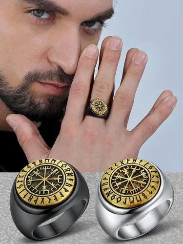 Vista 3 de FaithHeart Anillos giratorios de brújula vikinga para hombres y mujeres, joyería de acero inoxidable, anillo para ansiedad, embalaje delicado