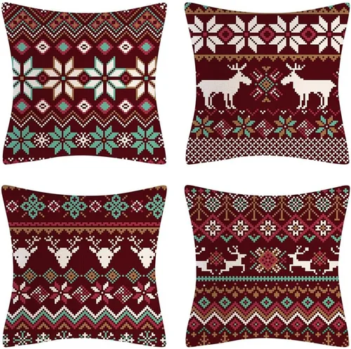 Vista 6 de Juego de 4 fundas de almohada decorativas de Navidad de 18 x 18 pulgadas, funda de cojín de la serie navideña, funda de almohada cuadrada