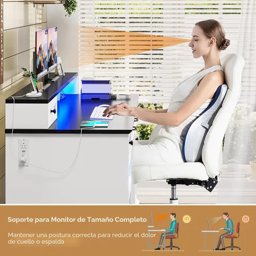 Vista 5 de BTHFST Escritorio ejecutivo con cajón de archivos, escritorio para computadora con soporte para monitor, escritorio de oficina en casa con cajones