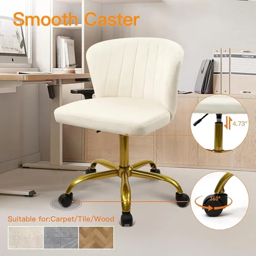 Vista 4 de CLATINA Silla de escritorio de oficina en casa, sillas de tocador de terciopelo, base dorada, ergonómica, pequeña, bonita, altura ajustable