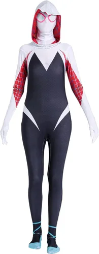 Vista 5 de Vukrtuo Gwen Stacy Cosplay Costume Halloween Bodysuit with separate pullover masks.