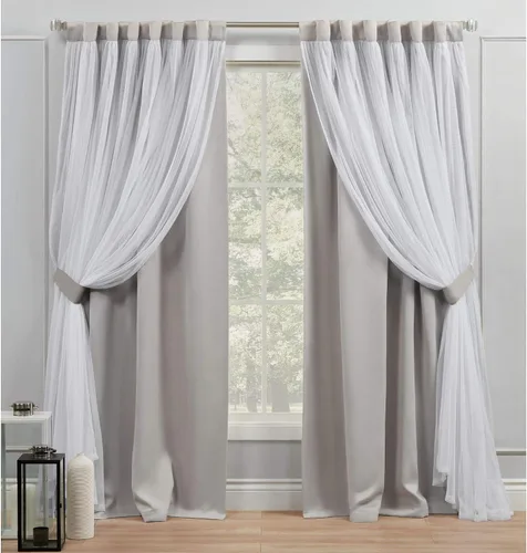 Vista 8 de EXCLUSIVE HOME Catarina - Par de paneles de cortinas en capas sólidas para oscurecer la habitación, opacas y transparentes, pestañas Gris nube
