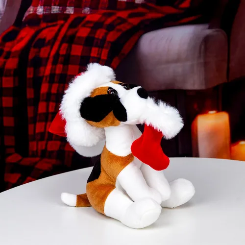 Vista 4 de Plushland Pawpal de Navidad con sombrero de Papá Noel, animales de peluche, marioneta de peluche de 8 pulgadas para niños, un regalo perfecto