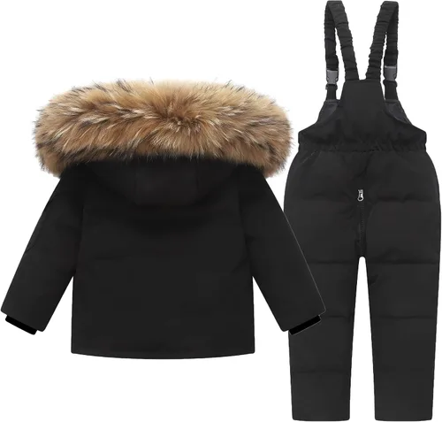 Vista 2 de Traje de nieve de 2 piezas para niños y niñas, chaqueta de invierno y pantalones con peto de nieve, traje de esquí, 1-6 años