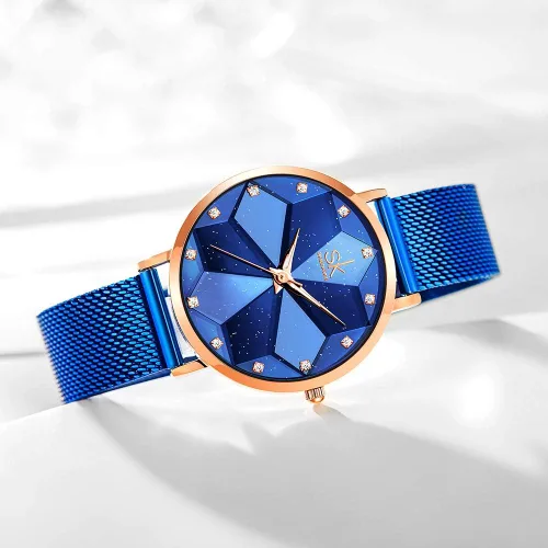 Vista 3 de SK Shengke - Reloj ultra delgado de creativo diseño minimalista, floral o de cielo estrellado con extensibles de piel genuina o acero