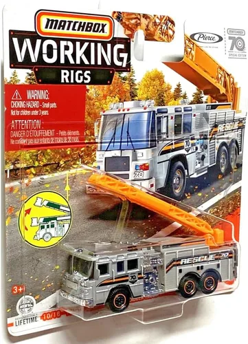 Vista 3 de Matchbox Pierce Quantum - Camión de escalera aérea 10/16 [plata/naranja]