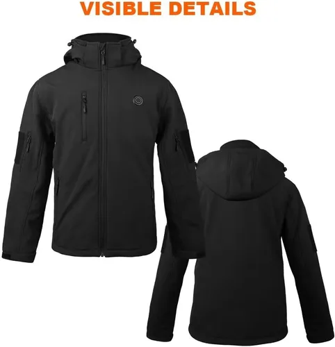 Vista 6 de Chaqueta térmica para mujer con batería, rompevientos impermeable, desmontable con capucha, chaqueta térmica eléctrica