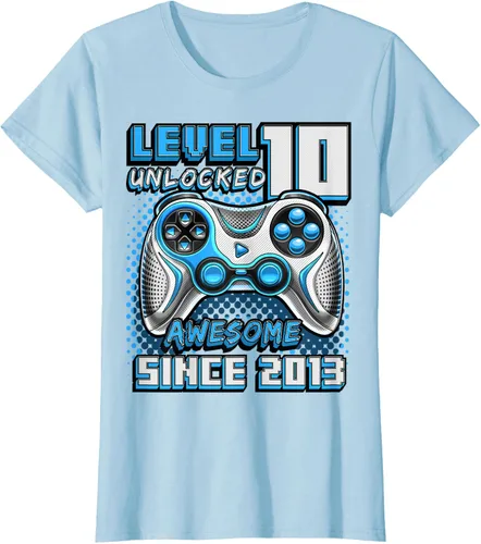 Vista 24 de Level 10 Unlocked Awesome 2013 Video Game 10th Birthday Boy T-Shirt, Negro