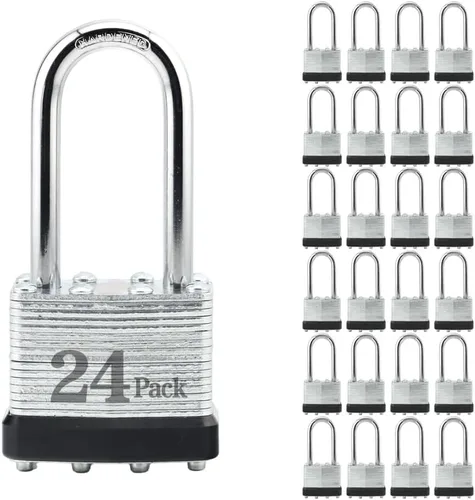 Vista 12 de ZonRo Candados de acero laminado con llave, cerraduras iguales con llave, 1-9/16 pulgadas de ancho, candados de grillete largo, paquete de 6, aro