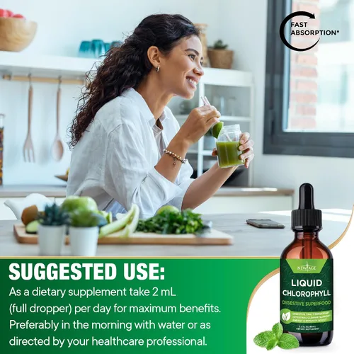 Vista 6 de NEW AGE Gotas líquidas de clorofila - Concentrado natural - Potenciador de energía, digestión y apoyo del sistema inmunológico, desodorante interno