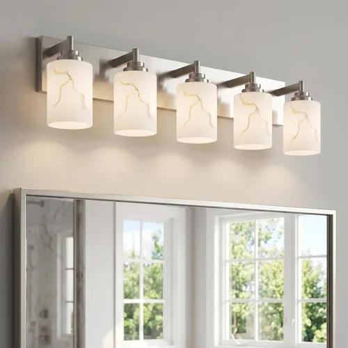 Vista 32 de Juego de 2 apliques de pared dorados con pantalla de vidrio de mármol, accesorios modernos de tocador de baño para dormitorio, pasillo, entrada
