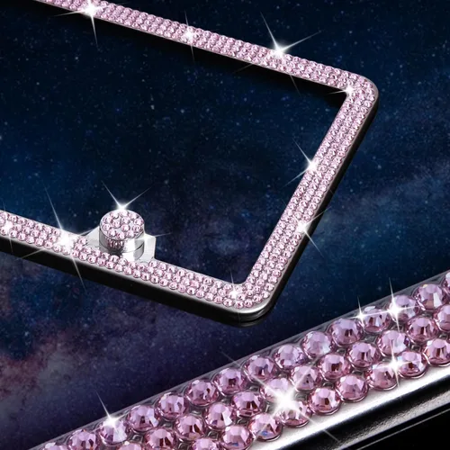Vista 8 de Marcos de matrícula para mujer, 1 unidad, diamantes de imitación 1 paquete rosa (no caja de regalo)