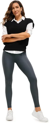 Vista 3 de CRZ YOGA Butterluxe Matte Faux Leather Leggings for Women 28" - High Waisted Stretch Ankle Leather Pants Pleather Tights