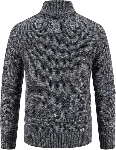 Vista 2 de WYUTX Men's Knitted Cardigan Sweater Causal Long Sleeve Stand Collar Thick Full Zip Cable Knit Cardigan Sweater with Pockets