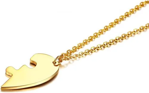 Vista 3 de Juego de 2 piezas de collar de acero inoxidable dorado en forma de corazón, collar negro para pareja, collar para él y ella, collares a juego