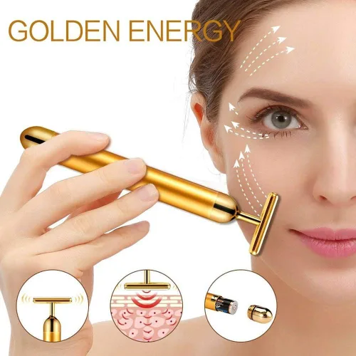 Vista 7 de Beauty Bar - Masajeador facial eléctrico dorado de 24 quilates, herramientas de masaje facial en forma de T, para el cuidado de la piel, brazo, ojo