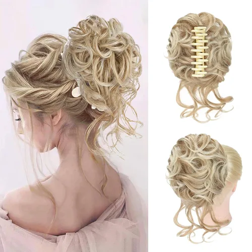 Vista 8 de Extensiones de cabello con clip de pinza para el cabello de moño, accesorios para el cabello para mujer, extensiones de cabello rizado