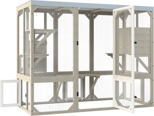 Vista 20 de Gowoodhut Catio - Recintos para gatos al aire libre, casa grande de madera