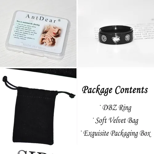 Vista 5 de YWDREAM Anillos de anime para hombres, joyería de anime, anillo giratorio de acero inoxidable negro, tamaño 6 a 13, Acero inoxidable, Resina