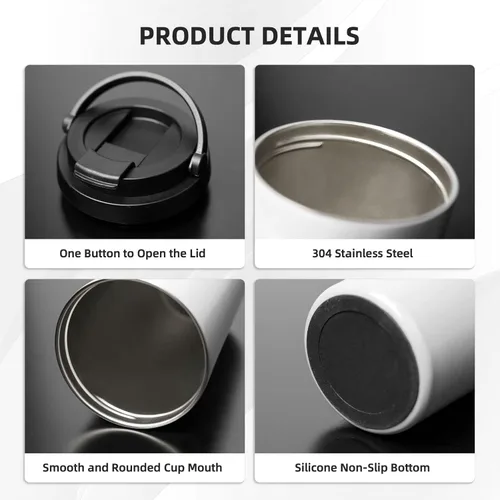 Vista 4 de bassyil Taza de café aislada de Navidad de 17 onzas con asa de tapa abatible, vaso de viaje aislado de acero inoxidable, a prueba de derrames