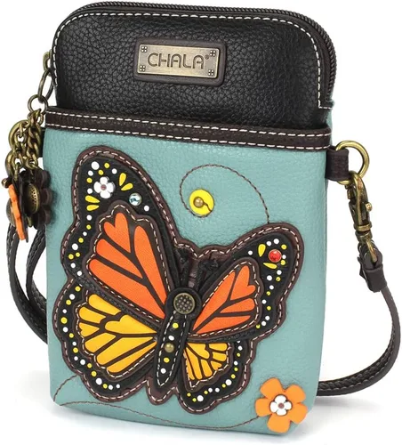 Vista 4 de CHALA Cell Phone Crossbody Purse-Women PU LeatherCanvas Multicolor Handbag with Adjustable Strap
