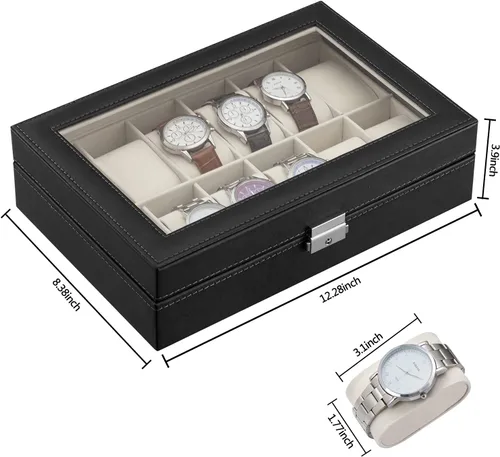 Vista 7 de Oyydecor Caja de reloj de piel sintética organizador de almacenamiento de madera para almacenamiento y exhibición negocios de regalo para hombres