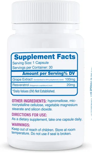 Vista 2 de Hyalogic Resveratrol 30 Cápsulas - Suplemento para articulaciones con extracto de semilla de uva - Suministro para 30 días