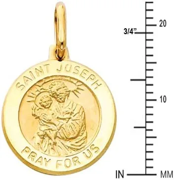 Vista 2 de Colgante de medalla religiosa de San José de oro amarillo de 14 quilates, 2 tamaños diferentes disponibles