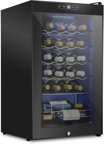 Vista 12 de Schmecke - Refrigerador de vino con compresor de 34 botellas con cerradura Gran bodega independiente Refrigerador de vino digital 41f-64f