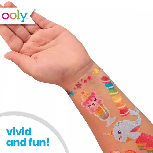 Vista 4 de Ooly 150 tatuajes temporales con purpurina para niños, tatuajes temporales seguros y no tóxicos, regalos de fiesta para niños, grandes rellenos