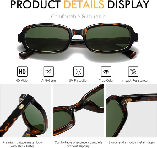 Vista 2 de Gafas de sol rectangulares para mujer, estilo retro de los años 90, pequeñas gafas de sol cuadradas con protección UV400, CL005